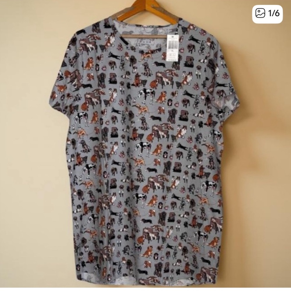 Dog Print Grey Shift Dress, loungewear, night shirt,95% cotton,soft cool for ☀️